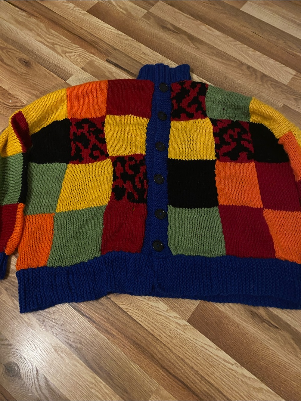 Multicolor Patchwork Button-Up Sweater - Picture 2 of 11